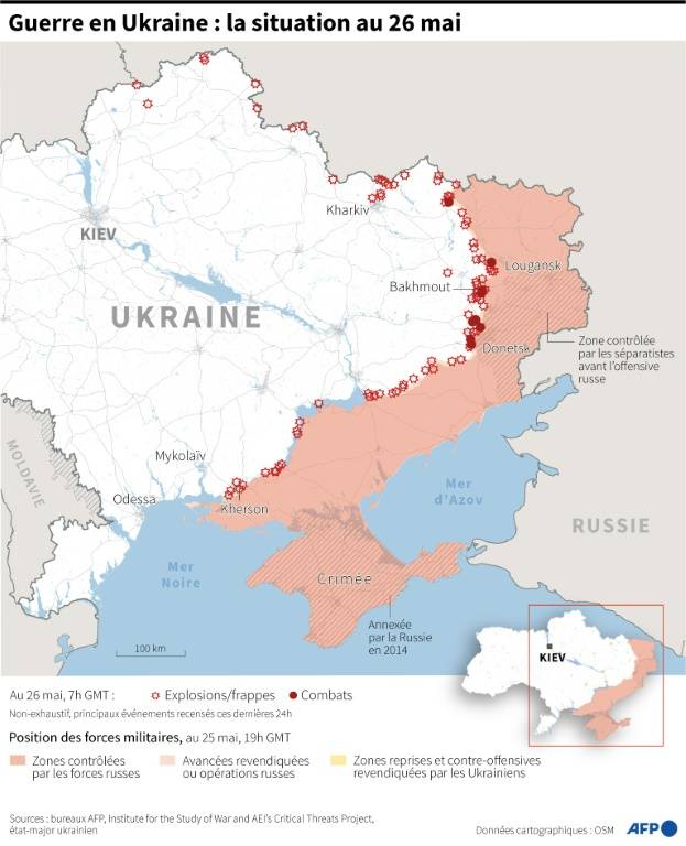 Carte de la situation en Ukraine au 26 mai à 7h GMT ( AFP /  )