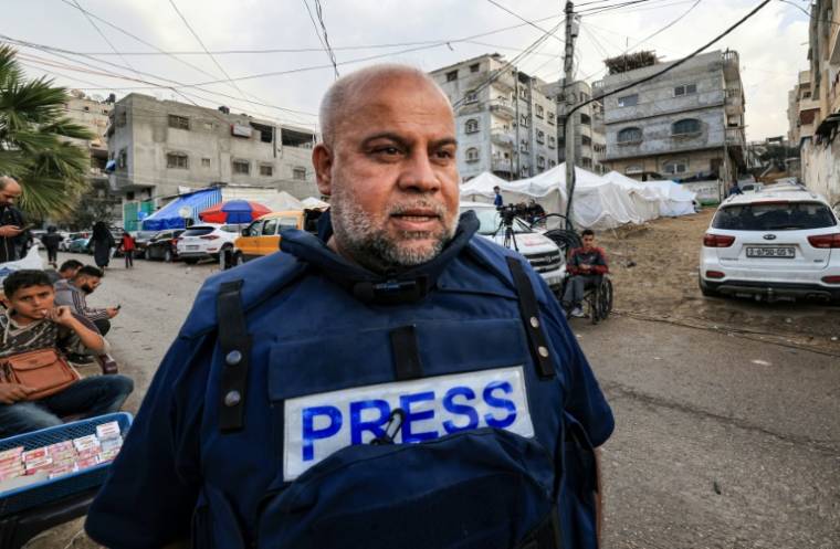 Le chef du bureau d'Al Jazeera, Waël al-Dahdouh, le 12 décembre 2023 à Rafah, dans le sud de la bande de Gaza ( AFP / MAHMUD HAMS )