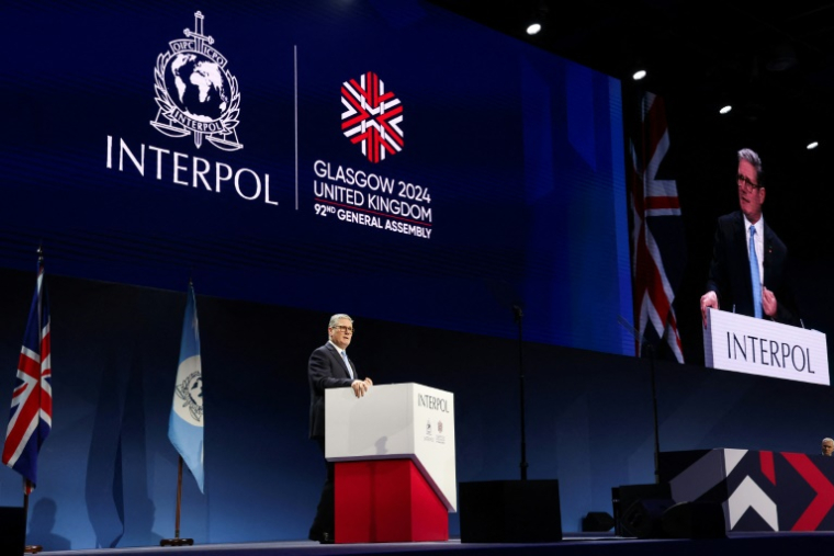 Le Premier ministre britannique, Keir Starmer, lors de la cérémonie d'ouverture  de l'Assemblée générale d'Interpol, à Glasgow, le 4 novembre 2024 ( POOL / Russell Cheyne )