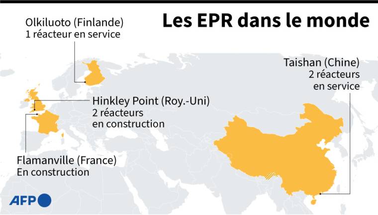 Carte du monde localisant les différents EPR en service ou en construction ( AFP /  )