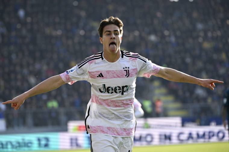 Kenan Yildiz of Juventus FC celebrates after scoring the goal of 0-1 during the Serie A football match between Frosinone Calcio and Juventus FC at Benito Stirpe stadium in Frosinone (Italy), December 23rd, 2023./Sipa USA No Sales in Italy - Photo by Icon sport