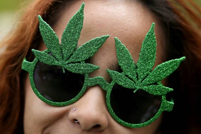 Une participante à un rassemblement au Washington Square Park à New York le 20 avril 2024, date internationale non officielle célébrant la contre-culture du cannabis ( AFP / Leonardo Munoz )