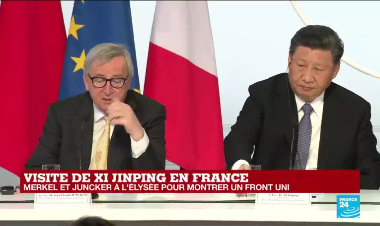 REPLAY - Discours de Jean-claude Juncker lors de la réunion à l'Élysée avec Xi Jinping, Macron et Merkel