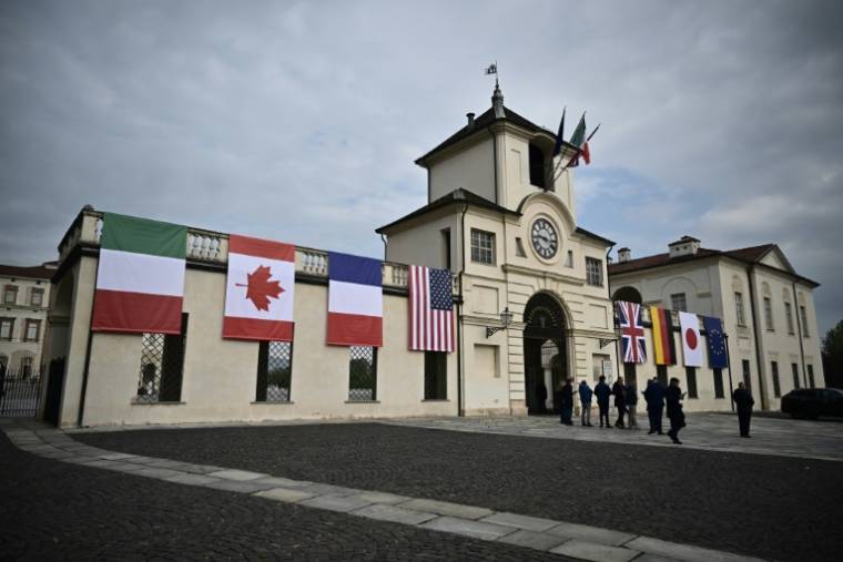 L'entrée du Palais de Venaria Reale, abritant le G7 Climat, près de Turin, le 29 avril 2024 ( AFP / Marco BERTORELLO )