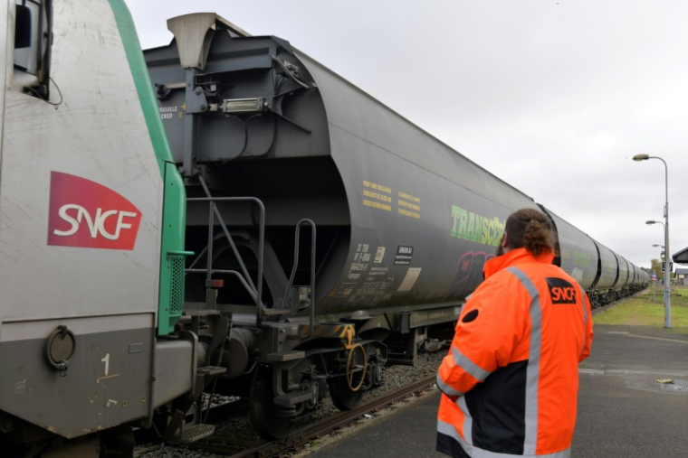 Un chef de station à Illiers-Combray, le 18 novembre 2024 ( AFP / JEAN-FRANCOIS MONIER )