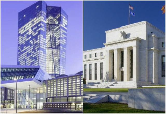 Le siège de la BCE et celui de la Fed. (crédits : BCE, Fed)