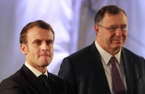 Emmanuel Macron et Patrick Pouyanne, en janvier 2020 ( AFP / LUDOVIC MARIN )
