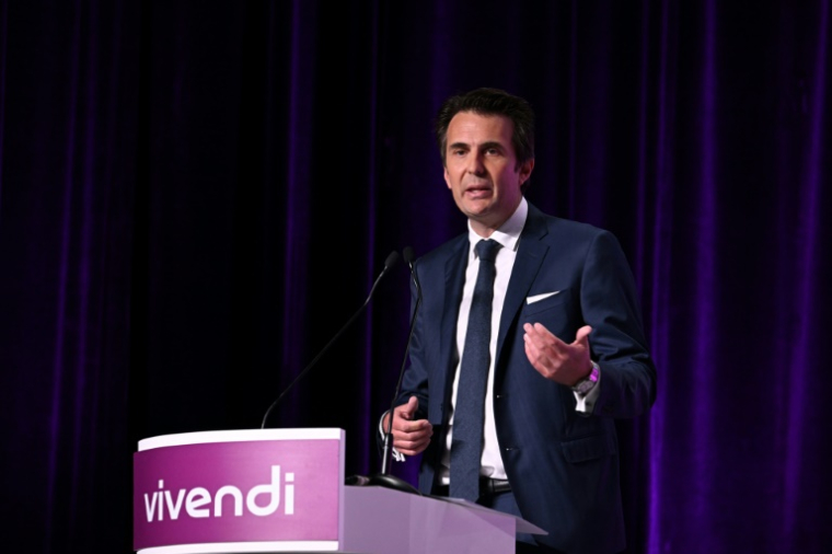 Yannick Bolloré, fils de Vincent Bolloré et président du conseil de surveillance de Vivendi à l'assemblée générale du groupe à Paris, le 24 avril 2023 ( AFP / Alain JOCARD )