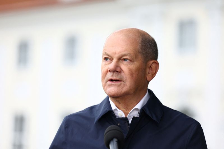 Le chancelier allemand OLAF Scholz prononce un discours avant une réunion du cabinet