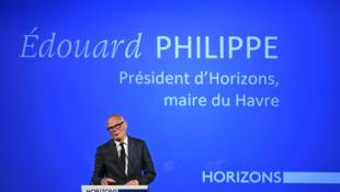 L'ancien Premier ministre, maire du Havre et président d'Horizons, Edouard Philippe, lors d'un meeting de campagne pour les élections européennes, le 5 avril 2024 à Besançon ( AFP / ARNAUD FINISTRE )