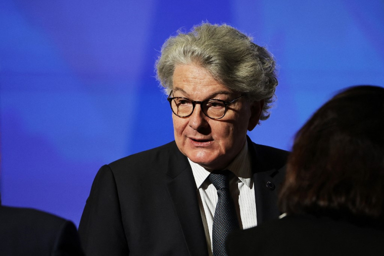 Thierry Breton, à Paris, le 25 avril 2024 (POOL / CHRISTOPHE PETIT TESSON)