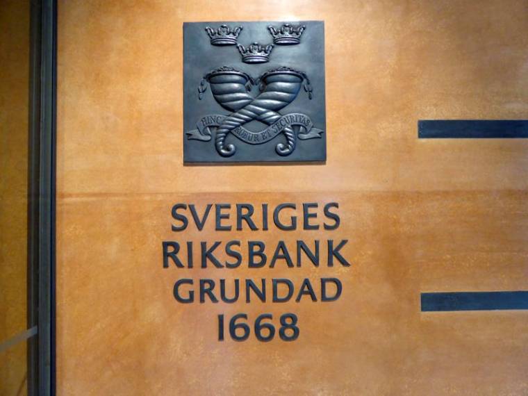 L'enseigne de la banque centrale de Suède à Stockholm, en Suède