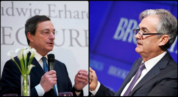 Mario Draghi, gouverneur de la Banque centrale européenne et Jerome Powell, gouverneur de la Federal Reserve. (© cc INSM /  Brookings Institution)
