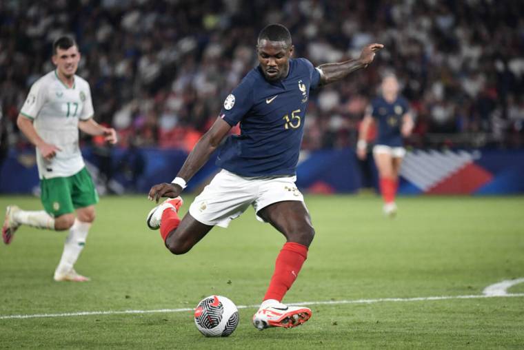 French forward Marcus Thuram kicks the ball during the UEFA Euro 2024 qualification football match between France and Ireland at the Parc des Princes stadium in Paris on September 7, 2023. Photo by Firas Abdullah/ABACAPRESS.COM - Photo by Icon sport