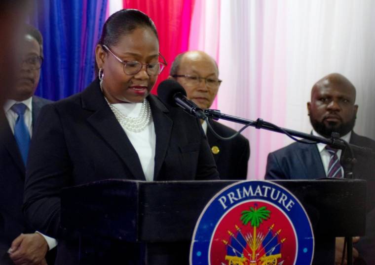 Régine Abraham pendant la cérémonie d'installation du conseil présidentiel de transition à Port-au-Prince le 25 avril 2024 ( AFP / Clarens SIFFROY )