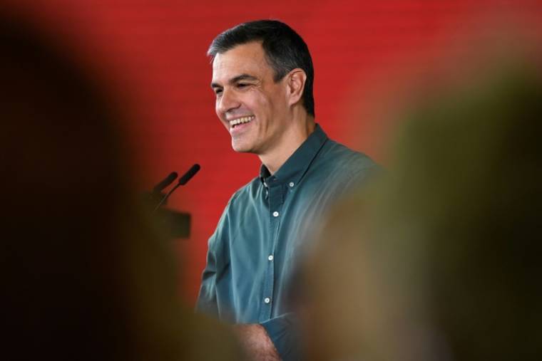 Le Premier ministre espagnol Pedro Sanchez pendant un meeting de campagne à Bilbao, au Pays basque, le 19 avril 2024 ( AFP / ANDER GILLENEA )