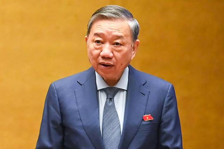 To Lam, alors ministre vietnamien de la Sécurité publique, le 21 décembre 2023 à Hanoi. Il a été nommé samedi président du pays.  ( AFP / STR )