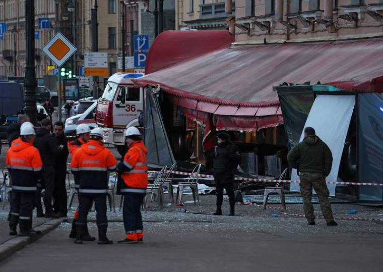 Le site d'une explosion dans un café de Saint-Pétersbourg