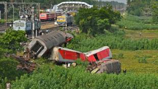 Le site d'une collision entre trois trains, le 4 juin 2023 près de Balasore, en Inde ( AFP / DIBYANGSHU SARKAR )