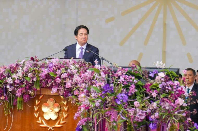 Le président taïwanais Lai Ching-te prononce un discours à l'occasion de la fête nationale, le 10 octobre 2024 à Taipei ( AFP / WALID BERRAZEG )