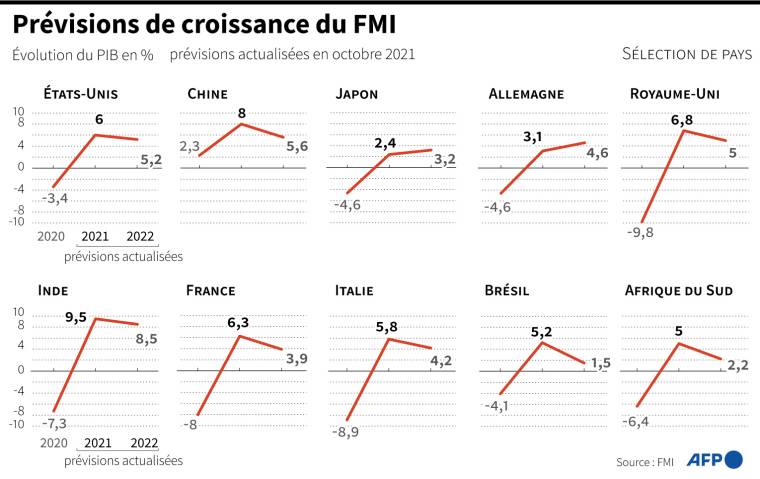Prévisions de croissance actualisées du FMI, dans une sélection de pays ( AFP /  )