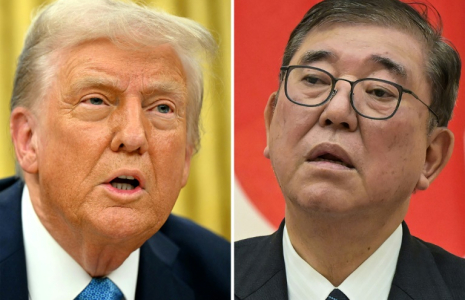 Le président américain Donald Trump (à gauche) à la Maison Blanche, à Washington, le 31 janvier 2025 ; et le Premier ministre japonais Shigeru Ishiba (à droite),à Tokyo, le 21 janvier 2025 ( AFP / Mandel NGAN )