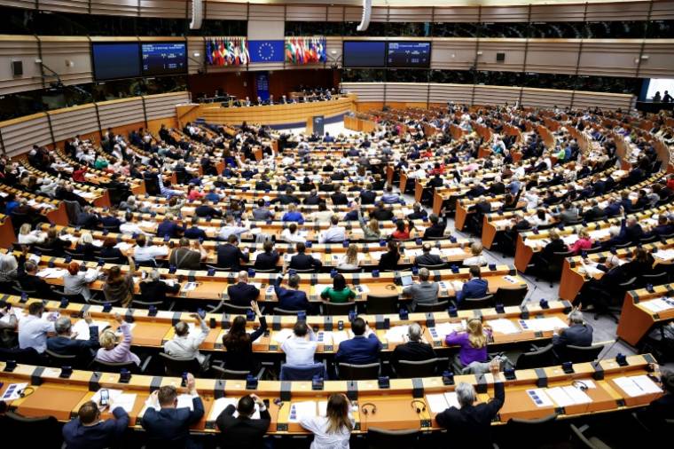 Séance plénière du Parlement européen à Bruxelles, le 11 avril 2024 ( AFP / Kenzo TRIBOUILLARD )