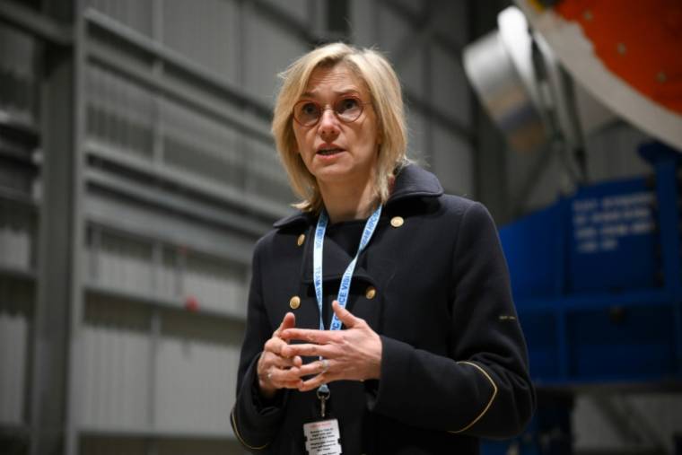 Former French Minister for Energy Transition, Agnès Pannier-Runacher, visits the Hinkley Point C nuclear power plant, near Bridgwater, in the southwest of England, on April 27, 2023 (AFP / Daniel LEAL)