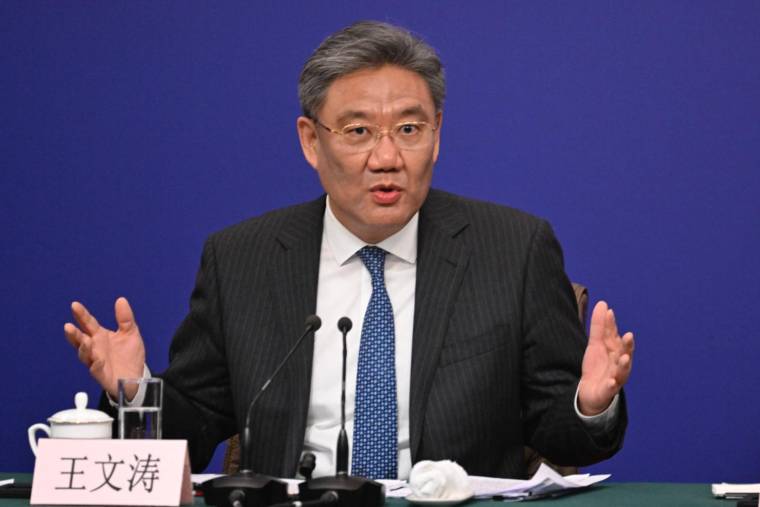 Le ministre chinois du Commerce Wang Wentao à Pékin le 6 mars 2024. ( AFP / WANG ZHAO )