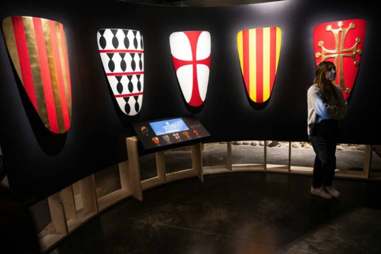 Une visiteuse de l'exposition "Les Cathares, Toulouse dans la croisade", au musée Saint-Raymond, le 28 mars 2024 à Toulouse ( AFP / Lionel BONAVENTURE )