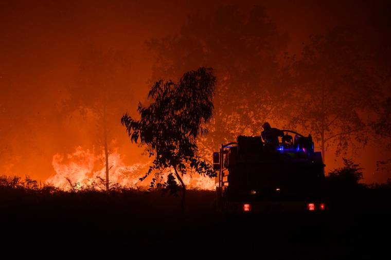 Incendie à Saumos, dans le Sud-Ouest de la France, le 12 septembre 2022. ( AFP / PHILIPPE LOPEZ )