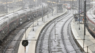 Les voies ferrées de la gare du Nord sous la neige dans le centre de Paris, le 21 novembre 2024 ( AFP / JOEL SAGET )