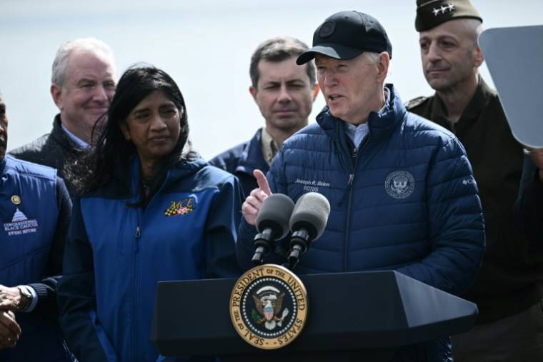Le président américain Joe Biden à Baltimore, le 5 avril 2024 ( AFP / Brendan SMIALOWSKI )