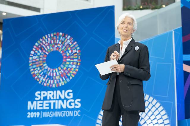 Christine Lagarde, directrice générale du FMI lors de la réunion de printemps du fonds et de la Banque mondiale. (crédit : FMI)