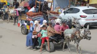 Des Palestiniens ayant fui la ville de Rafah, dans le sud de la bande de Gaza, arrivent le 28 mai 2024 à Khan Younès, après des bombardements israéliens, sur fond de guerre entre Israël et le mouvement islamiste palestinien Hamas ( AFP / Bashar TALEB )