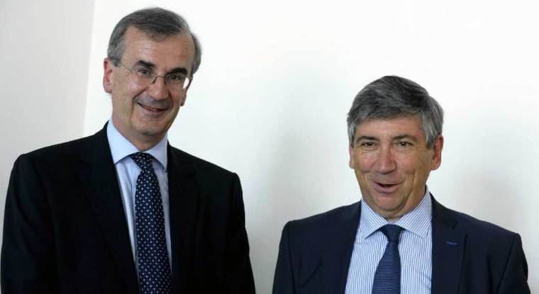 François Villeroy de Galhau, président de l'ACPR et Gérard Rameix, président de l'AMF. (© E. Piermont / AFP)