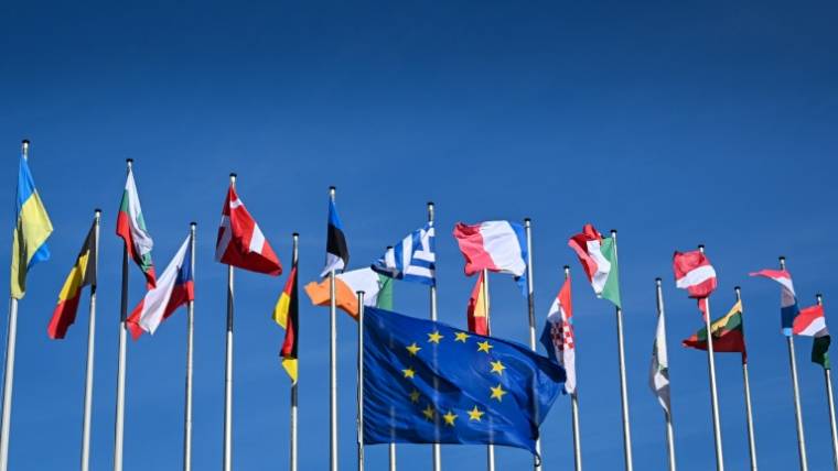 Le drapeau européen dans l'est de la France, le 25 mars 2024 ( AFP / PATRICK HERTZOG )