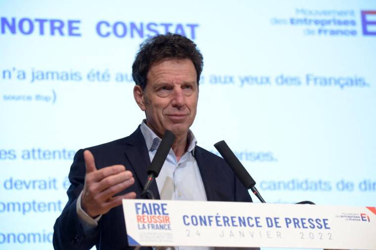 Le président du Medef Geoffroy Roux de Bézieux, le 24 janvier 2022. ( AFP / ERIC PIERMONT )
