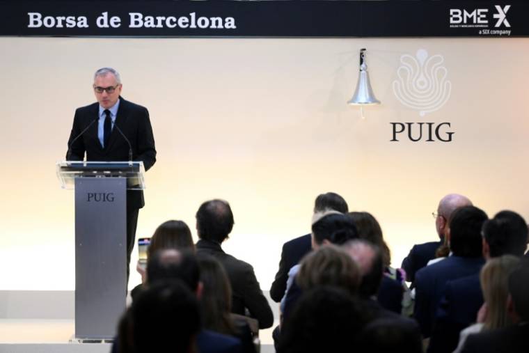 Marc Puig, PDG du groupe Puig, prononce un discours avant l'introduction en bourse de la société, le 3 mai 2024 à Barc ( AFP / Josep LAGO )