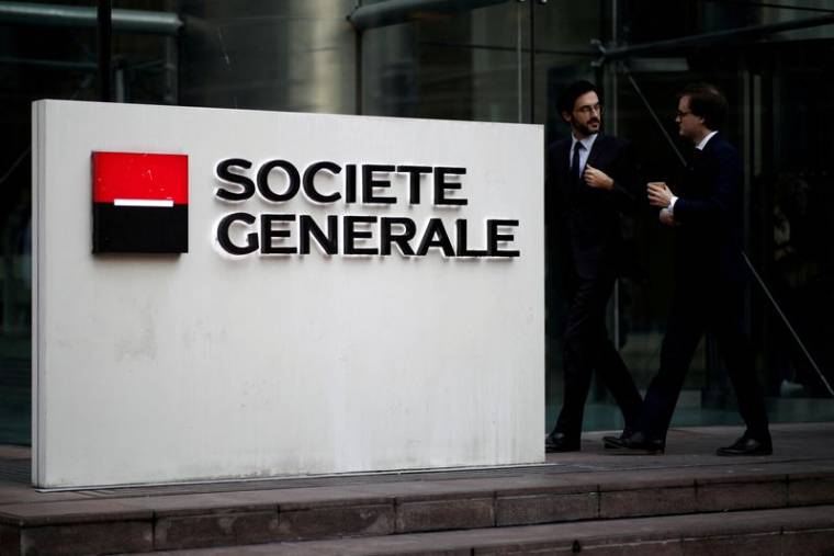 Photo d'archives du logo du groupe Société Générale visible à son siège à La Défense, près de Paris