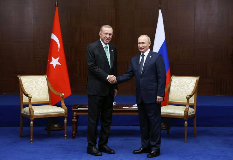 Photo du président turc Recep Tayyip Erdogan et de son homologue russe Vladimir Poutine