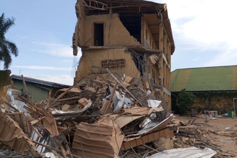 Une partie de l'école qui s'est effondrée à Jos, au Nigeria, le 12 juillet 2024 ( AFP / Muhammad Tanko Shittu )