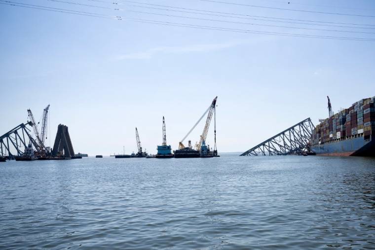 Le pont détruit de Baltimore, aux États-Unis, le 2 mai 2024. ( AFP / BRENDAN SMIALOWSKI )