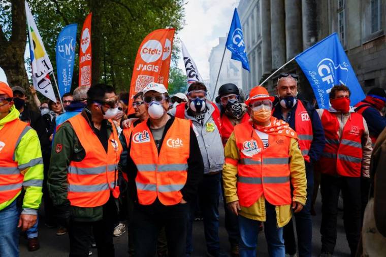 Les membres du syndicat lors d'une manifestation à Nantes