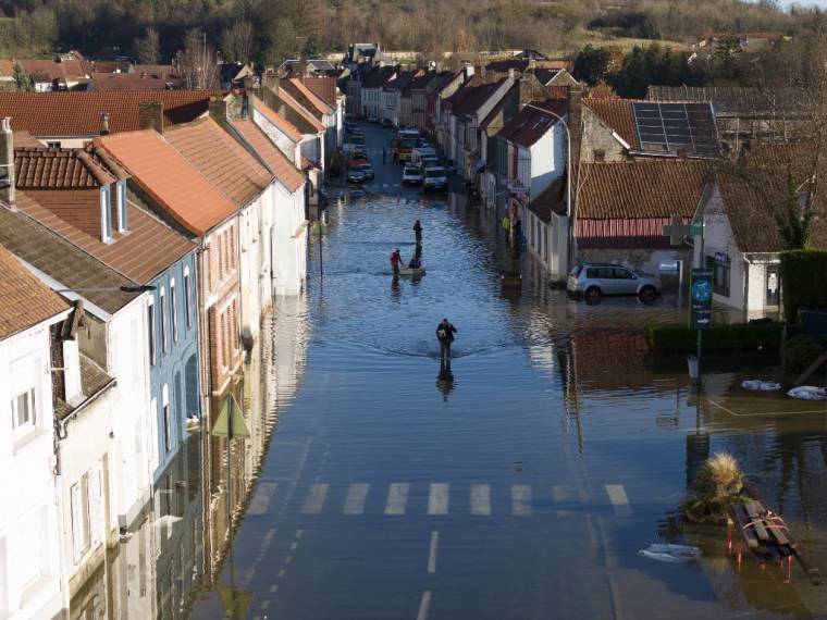 Le village inondé de Neuville-sous-Montreuil (Pas-de-Calais), le 17 novembre 2023. (Photo d'illustration) ( AFP / CHARLES CABY )
