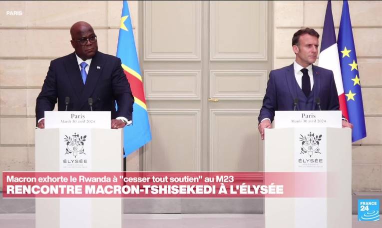 Félix Tshisekedi en France : Emmanuel Macron exhorte le Rwanda à "retirer ses forces" de la RD Congo