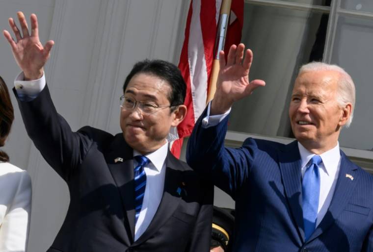 Le Premier ministre japonais Fumio Kishida et le président américain Joe Biden à la Maison Blanche, le 10 avril 2024 ( AFP / Mandel NGAN )