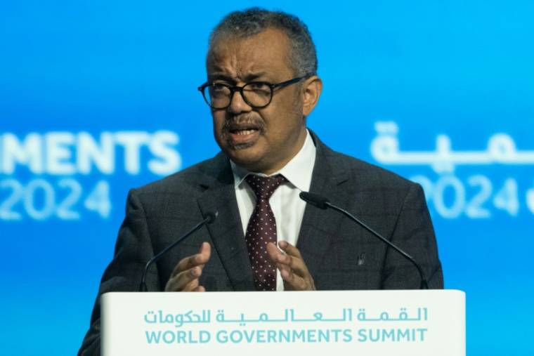 Le directeur général de l'OMS, Tedros Adhanom Ghebreyesus, le 12 février 2024, à Dubaï, aux Emirats arabes unis ( AFP / RYAN LIM )