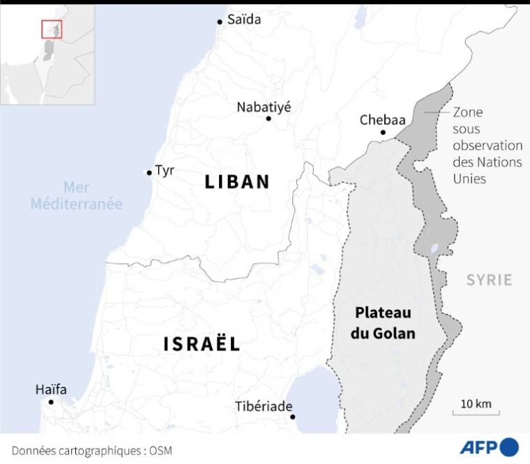 Carte de la zone frontalière entre le Liban et Israël ( AFP / Patricio ARANA )