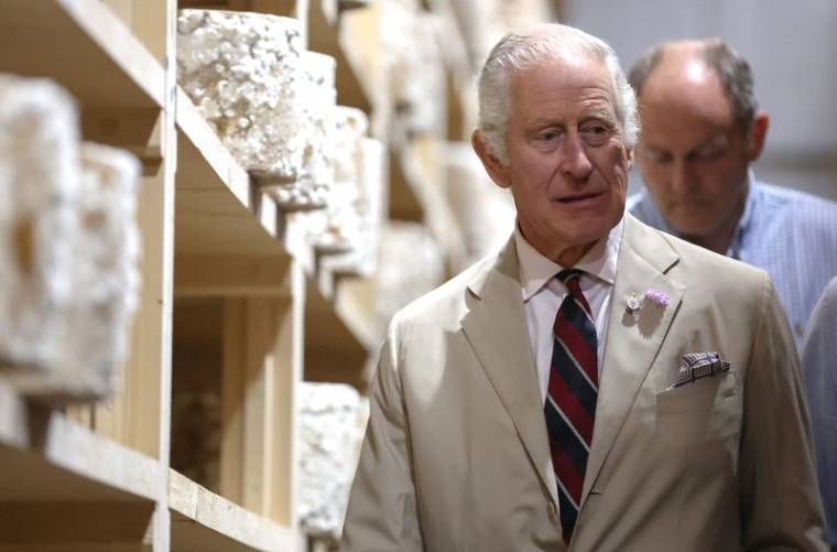 Le roi Charles III de Grande-Bretagne lors d'une visite à la Poacher Cheese Farm